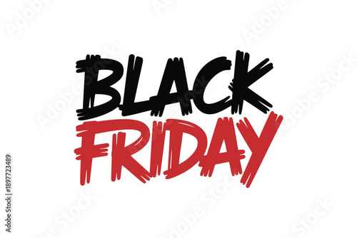 Bold Black Friday text in red and black brush stroke font on white background