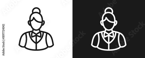 Waitress Icon Set Outline In White And Black Background