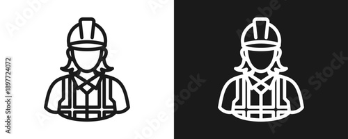Contractor Icon Set Outline In White And Black Background