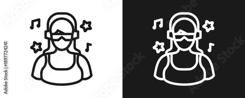 Dj Icon Set Outline In White And Black Background