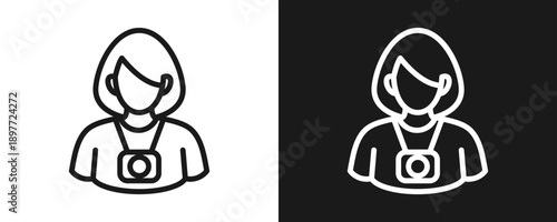 Photographer Icon Set Outline In White And Black Background