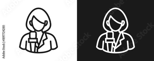 Reporter Icon Set Outline In White And Black Background