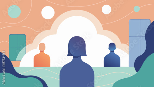 Vector illustration set of business people and family silhouettes communicating in the city street within a social network concept