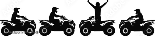 ATV rider silhouettes set, quad bike adventure, off road vehicle, motorsport action, outdoor extreme sport vector illustration
