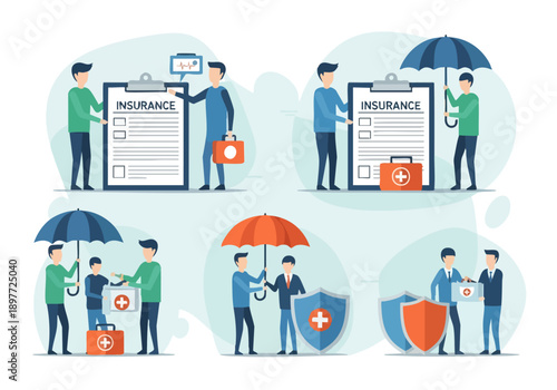 Businessman and woman with insurance policy.