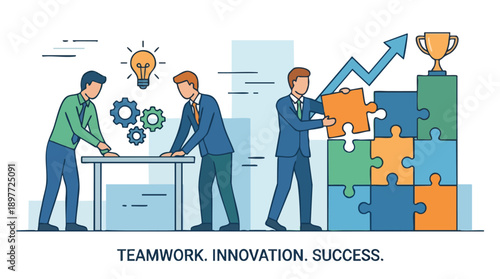 Business team working on puzzle pieces.