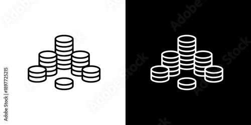 Outline vector icon showing stacked coins, symbolizing finance, wealth, savings, investment, and economic value for modern business applications