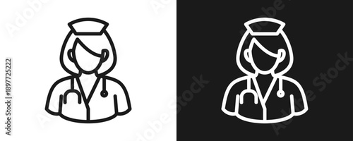 Gynecologyst Icon Set Outline In White And Black Background