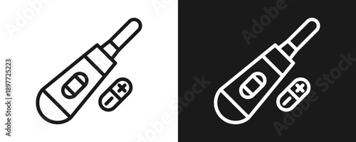 Pregnancy Test Icon Set Outline In White And Black Background