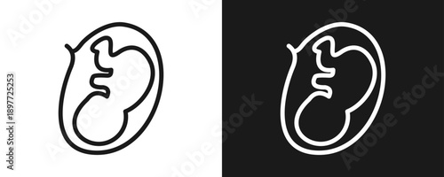 Fetus Icon Set Outline In White And Black Background