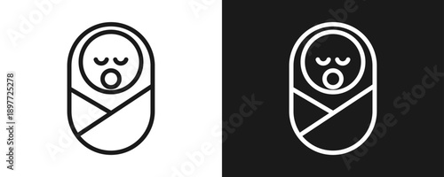 Newborn Icon Set Outline In White And Black Background