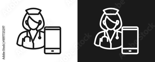 Online Consultation Icon Set Outline In White And Black Background