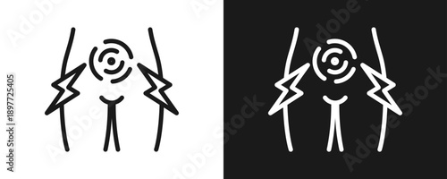 Abdominal Pain Icon Set Outline In White And Black Background