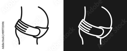 Maternity Belt Icon Set Outline In White And Black Background