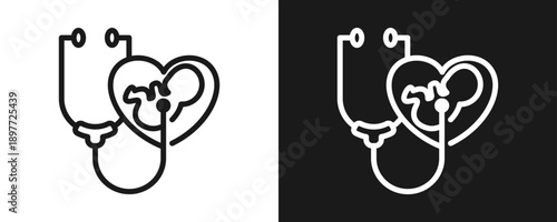 Pediatric Care Icon Set Outline In White And Black Background