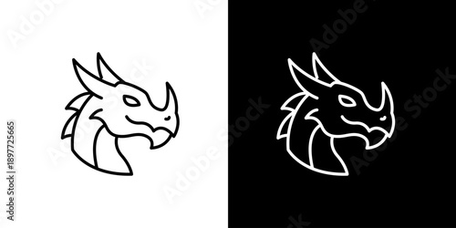 Modern vector outline icon symbol depicting a legendary dragon creature's head, conveying power and ancient mystique, ideal for logos and mythological designs, gaming, and fantasy branding projects