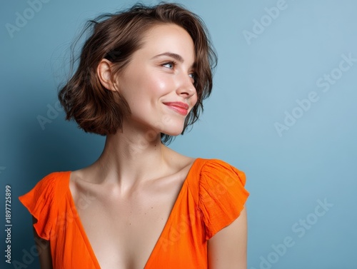 Joyful woman with short bro...