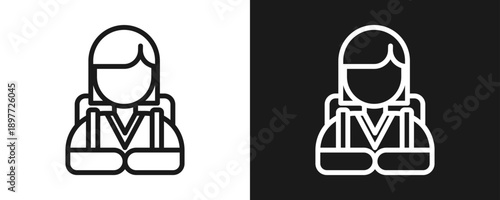 Female Student Icon Set Outline In White And Black Background
