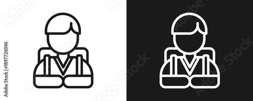 Male Student Icon Set Outline In White And Black Background