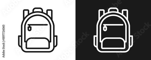 Backpack Icon Set Outline In White And Black Background