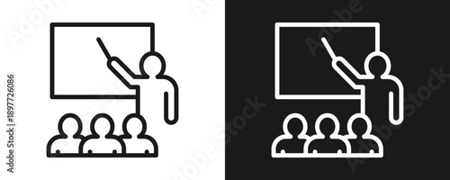 Teaching Icon Set Outline In White And Black Background