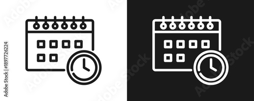 Timetable Icon Set Outline In White And Black Background