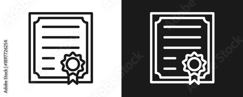 Certificate Icon Set Outline In White And Black Background