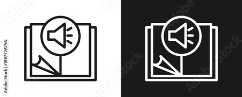 Audio Book Icon Set Outline In White And Black Background