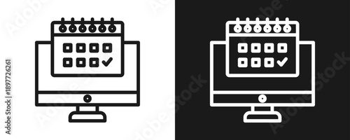 Online Schedule Icon Set Outline In White And Black Background