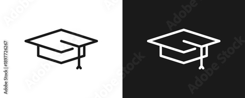 Mortarboard Icon Set Outline In White And Black Background