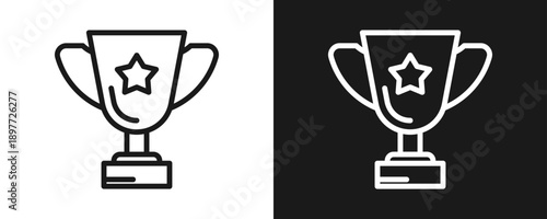 Trophy Icon Set Outline In White And Black Background