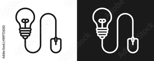 Digital Idea Icon Set Outline In White And Black Background