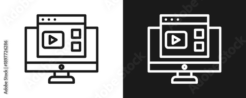 Video Tutorial Icon Set Outline In White And Black Background