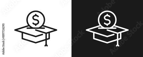 Educational Grant Icon Set Outline In White And Black Background