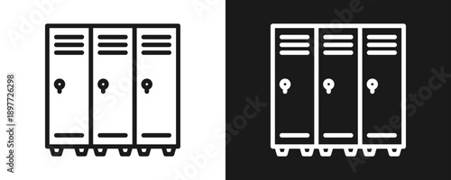 Locker Icon Set Outline In White And Black Background