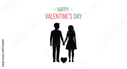 Couple holding hands with a heart happy valentine s day silhouette