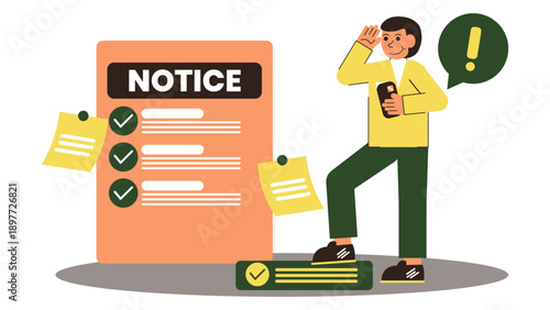 Professional businessman checking important announcement and to-do list on a large notice board