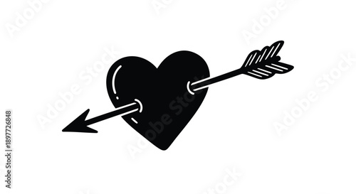 A black heart pierced by an arrow a romantic symbol silhouette