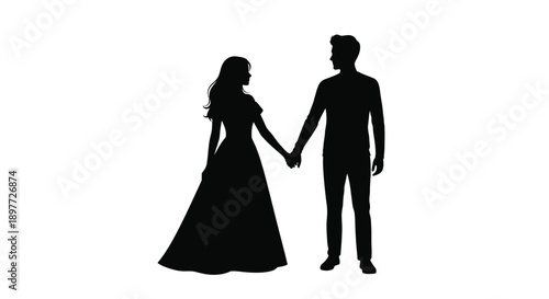 Couple holding hands a romantic black figure silhouette