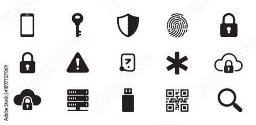 Cybersecurity and technology icons for digital safety and data privacy