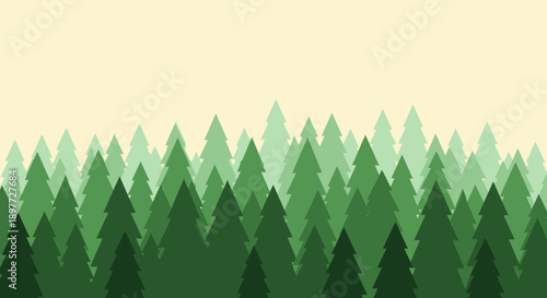 Serene forest landscape with lush green trees and soft gradient sky.