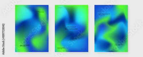 Minimalist poster set with deep blue and vibrant neon green fluid patterns for tech-style designs