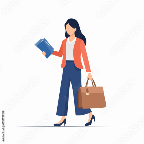 外勤営業で移動する女性ビジネスパーソンのイラスト