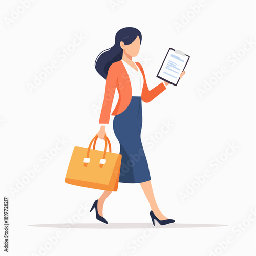 外勤営業で移動する女性ビジネスパーソンのイラスト