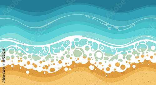 Serene ocean waves gently lapping at the sandy beach shore.