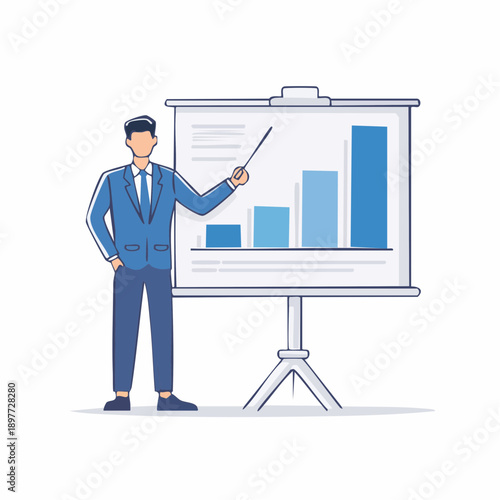 プレゼンテーションを行うビジネスマンのビジネスイラスト