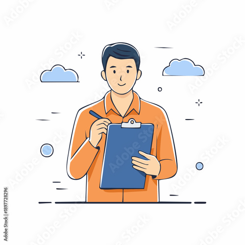 書類を確認する作業員の業務チェックイラスト