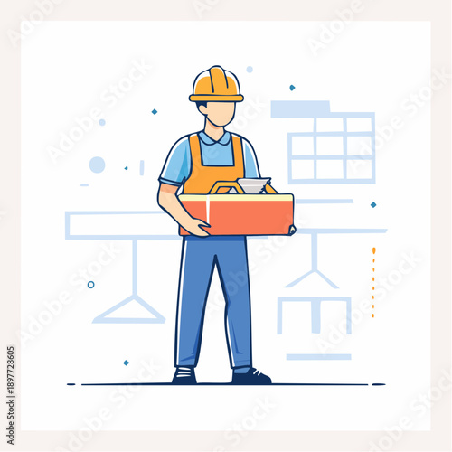 工具箱を持つ作業員のフラットイラスト 建設現場の人物素材