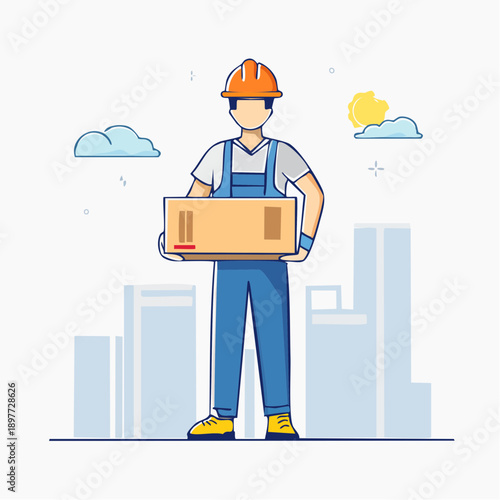 工具箱を持つ作業員のフラットイラスト 建設現場の人物素材