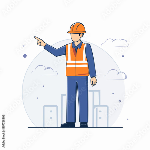 指差し確認をする建設作業員のベクターイラスト 安全確認ポーズ